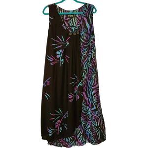 Tropical Tantrum Batik Purple Night Faux Wrap Dress Sleeveless Art to Wear | OS